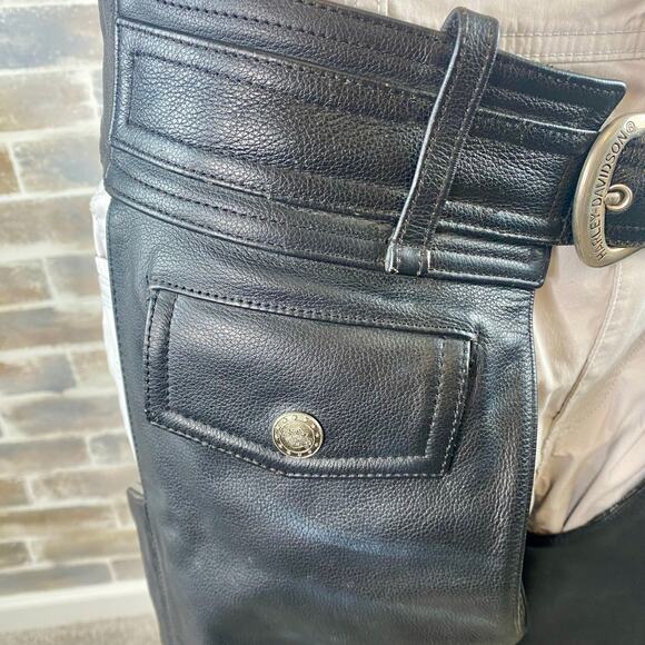 Mens Harley Davidson Leather Black Motorcycle Chaps Biker Riding Gear Size M - Picture 14 of 16